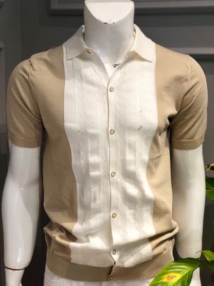 Beige Color Figured Collar Design Men's Shirt