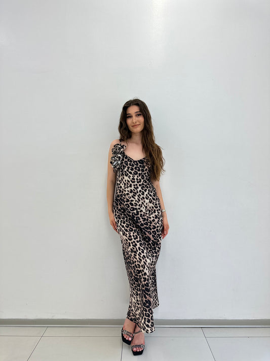 Fustan sateni leopard