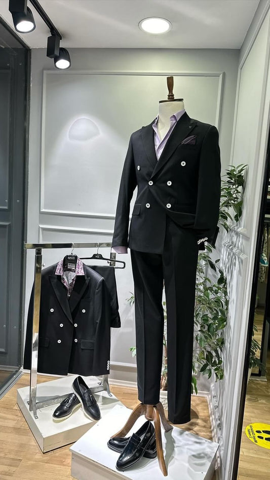 Double Breasted With Wide Collar Design Classic Men's Suit