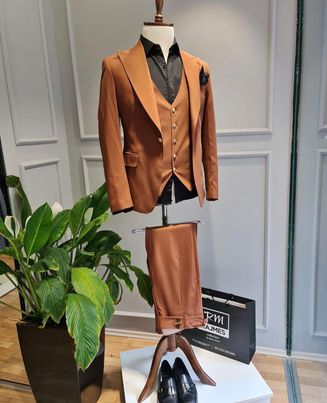 Tile Color Single Button Classic Men's Suit