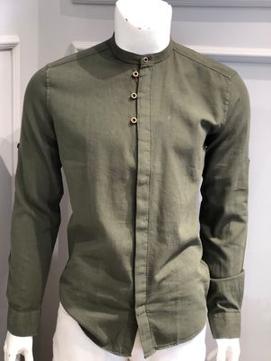 Mandarin Collar Design Casual Men's Linen Shirt